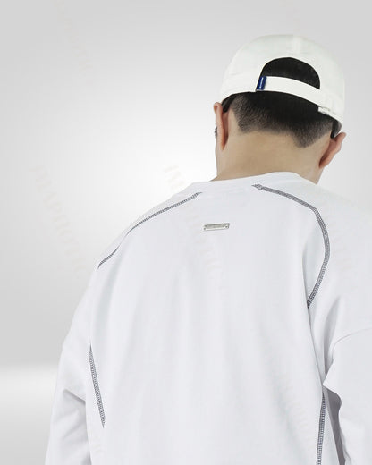 Men's White Cotton Sweatshirt - Round Neck Long Sleeve -  round neck - Men's White Cotton Sweatshirt with Round Neck - View 7