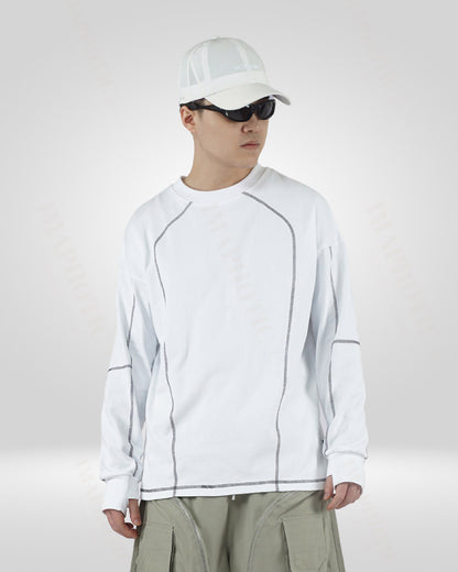 Men's White Cotton Sweatshirt - Round Neck Long Sleeve - round neck sweatshirt - Men's White Cotton Sweatshirt with Round Neck - View 2