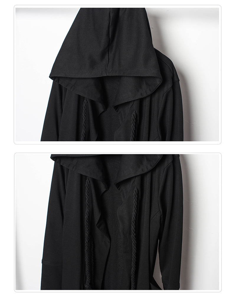 Mystical Black Drawstring Cape - gothic aesthetics cape - Unique Black Drawstring Cape for Stylish Outfits - View 10
