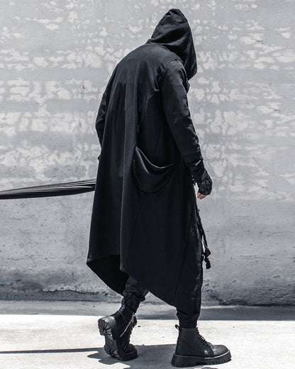 Mystical Black Drawstring Cape - gothic aesthetics cape - Unique Black Drawstring Cape for Stylish Outfits - View 2