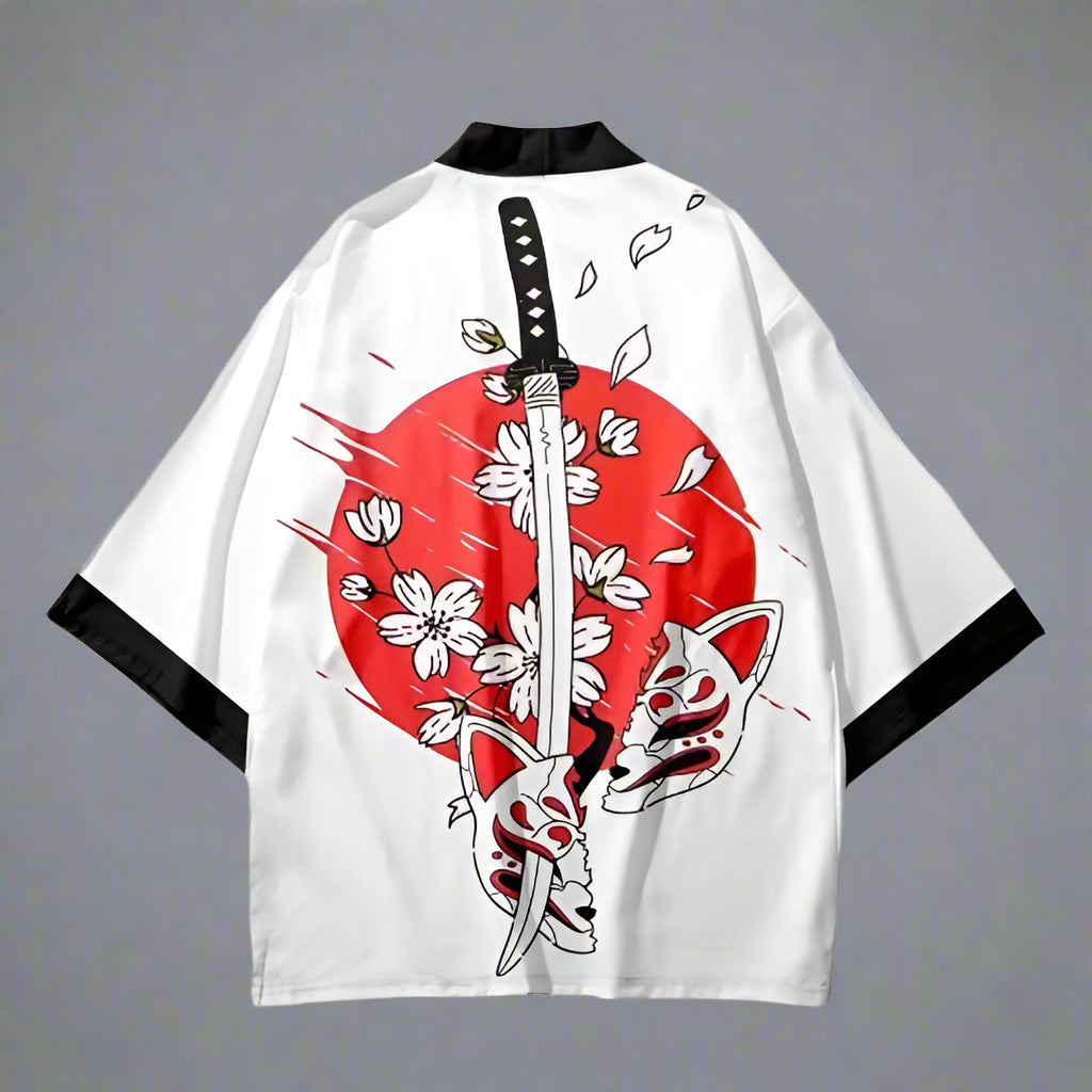 Mystical Fox Spirit Haori -  cultural streetwear - Nine-Tailed Fox Haori Cardigan - Unisex Kimono Style - View 3