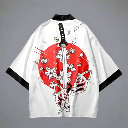 Mystical Fox Spirit Haori -  cultural streetwear - Nine-Tailed Fox Haori Cardigan - Unisex Kimono Style - View 3