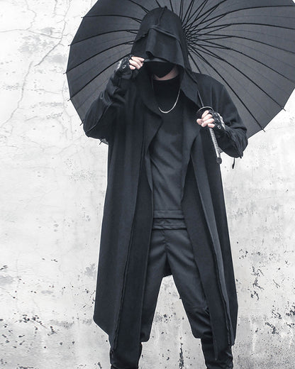 Mystical Ninja Long Cape Coat -  black ninja coat - Ninja-Inspired Long Cape Coat for Comfortable Layering - View 3
