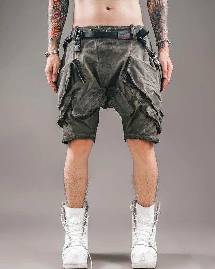 Neon Cyberpunk Adventure Shorts -  adjustable waistband - Futuristic Cyberpunk Adventure Shorts with Pockets - View 3