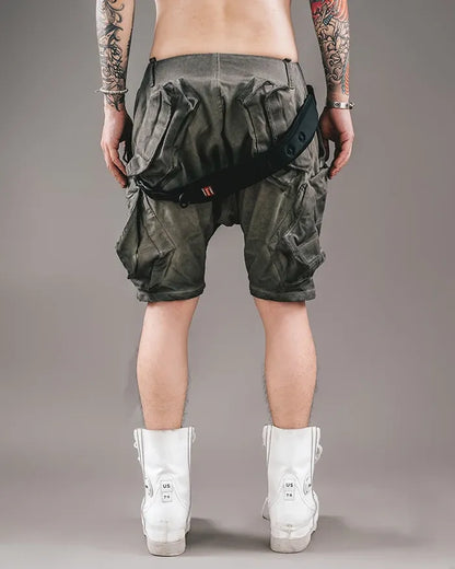 Neon Cyberpunk Adventure Shorts -  cyberpunk shorts - Futuristic Cyberpunk Adventure Shorts with Pockets - View 4