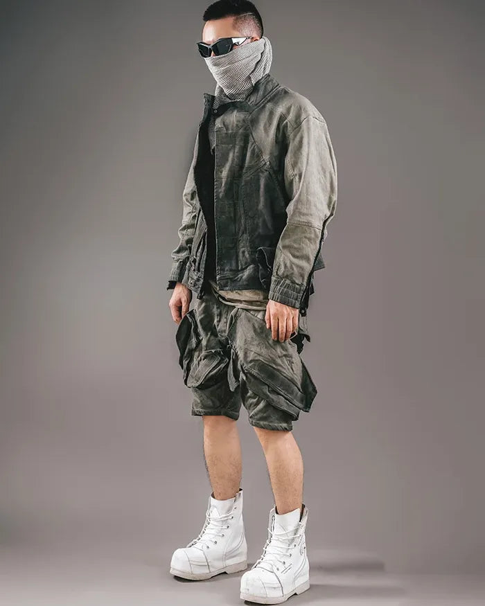 Neon Cyberpunk Adventure Shorts -  edgy look shorts - Futuristic Cyberpunk Adventure Shorts with Pockets - View 5