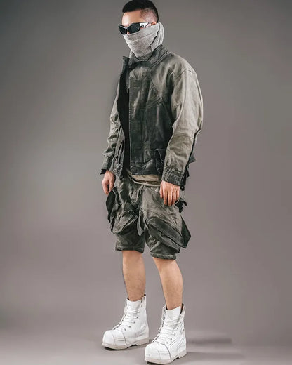 Neon Cyberpunk Adventure Shorts -  edgy look shorts - Futuristic Cyberpunk Adventure Shorts with Pockets - View 5