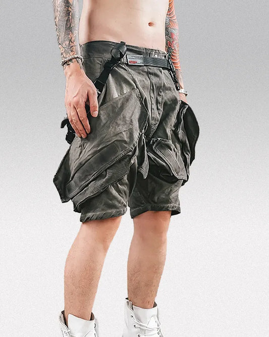 Neon Cyberpunk Adventure Shorts - functional shorts - Futuristic Cyberpunk Adventure Shorts with Pockets - Main view