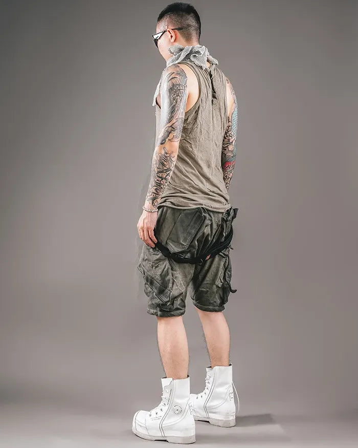 Neon Cyberpunk Adventure Shorts -  multi-pocket shorts - Futuristic Cyberpunk Adventure Shorts with Pockets - View 6