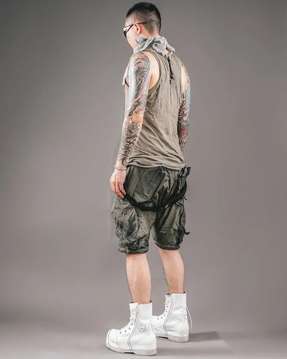 Neon Cyberpunk Adventure Shorts -  multi-pocket shorts - Futuristic Cyberpunk Adventure Shorts with Pockets - View 6