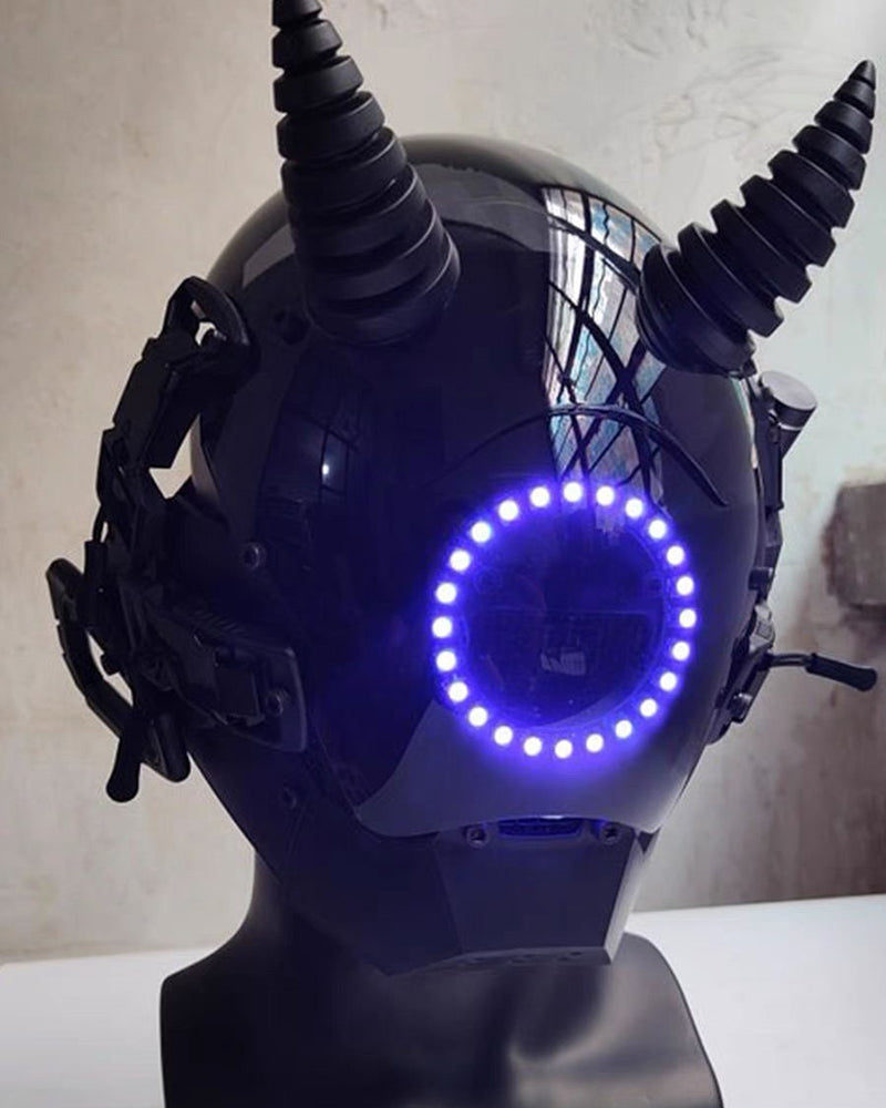 Neon Devil LED Helmet Mask -  cyberpunk fashion - Neon Devil LED Helmet Mask for Futuristic Vibes - View 3