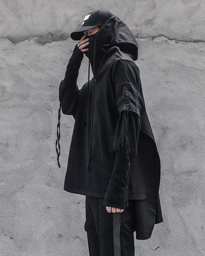 Ninja-Inspired Futuristic Cape Hoodie - stylish techwear outerwear - Ninja-Inspired Cape Hoodie for Stylish Techwear - View 3