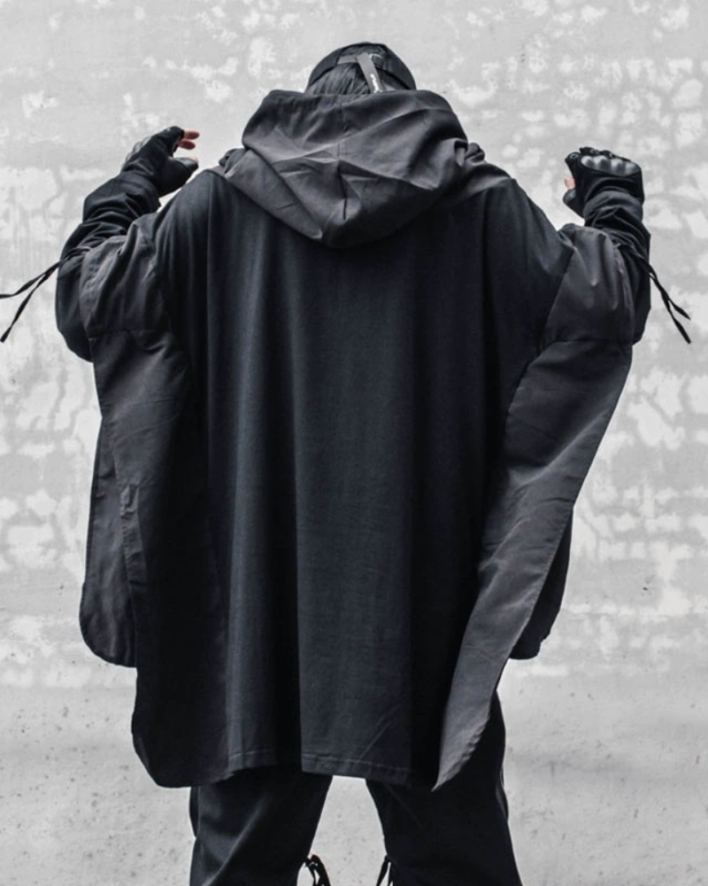 Ninja-Inspired Futuristic Cape Hoodie - cape hoodie - Ninja-Inspired Cape Hoodie for Stylish Techwear - View 2