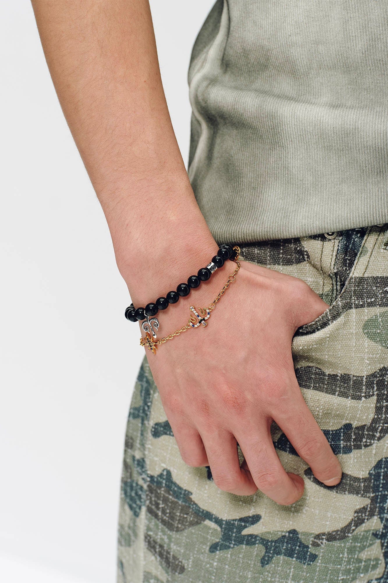 Obsidian Trident Beaded Bracelet -  polished obsidian beads - Obsidian Trident Beaded Bracelet for Spiritual Growth - View 5