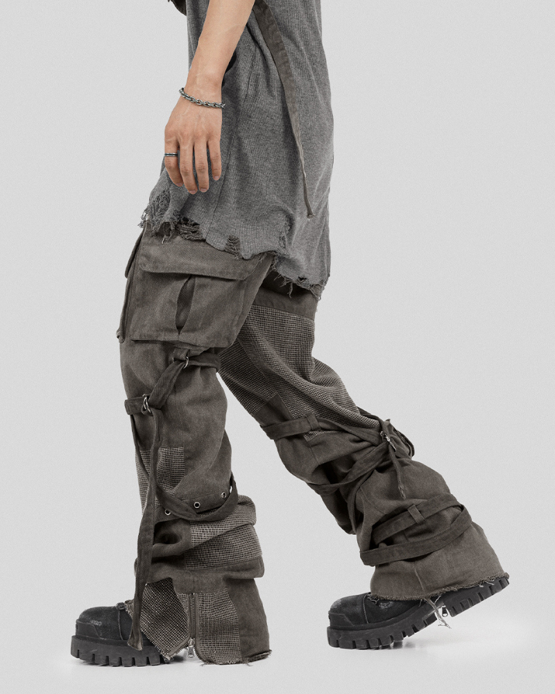 Patchwork Cargo Pants with Straps -  comfortable pants - Patchwork Cargo Pants with Creative Strap Design - View 3
