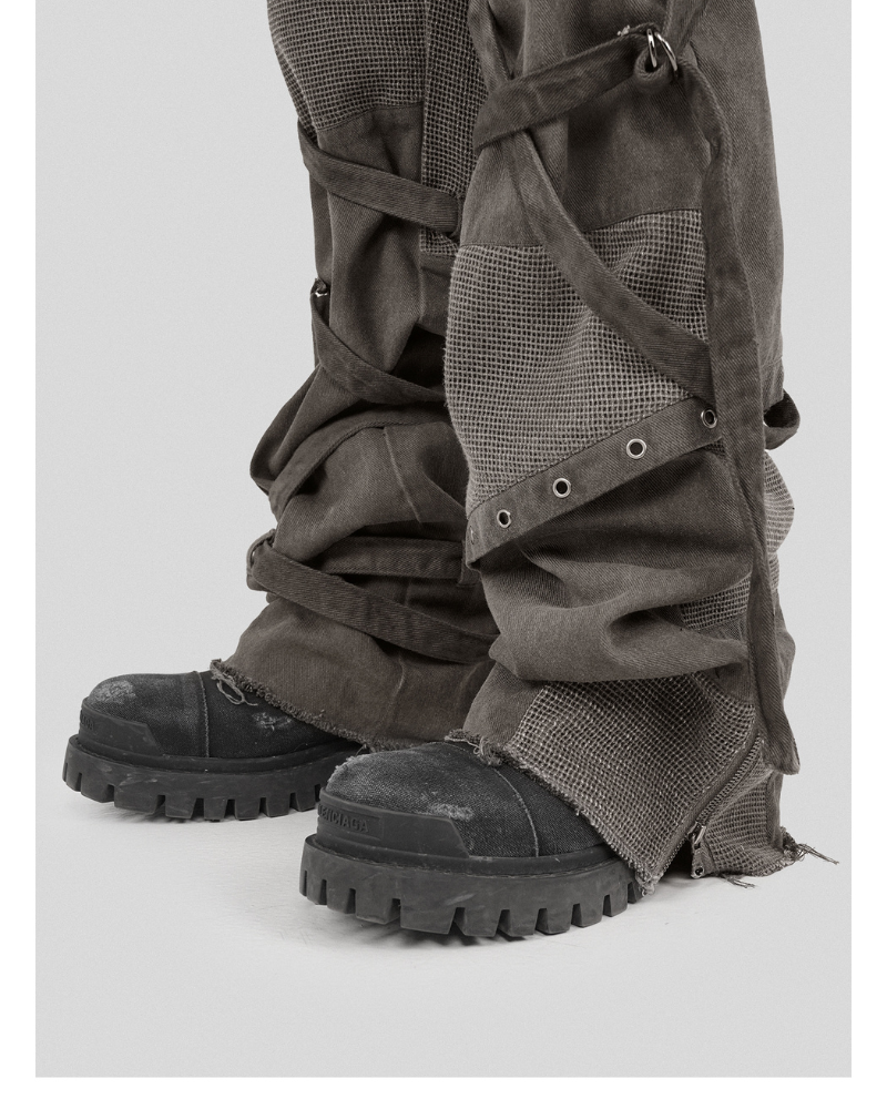 Patchwork Cargo Pants with Straps -  cyberpunk fashion - Patchwork Cargo Pants with Creative Strap Design - View 12