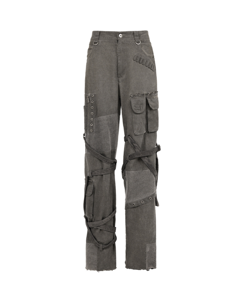 Patchwork Cargo Pants with Straps -  patchwork - Patchwork Cargo Pants with Creative Strap Design - View 13