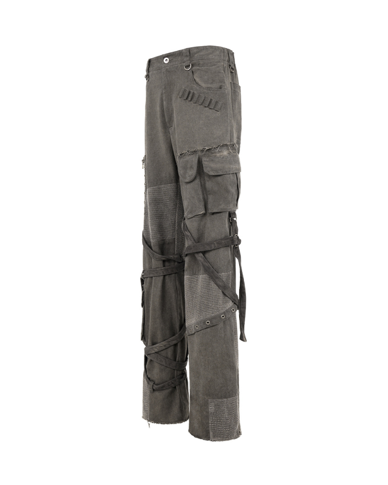 Patchwork Cargo Pants with Straps -  streetwear - Patchwork Cargo Pants with Creative Strap Design - View 14