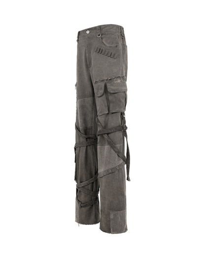Patchwork Cargo Pants with Straps -  streetwear - Patchwork Cargo Pants with Creative Strap Design - View 14