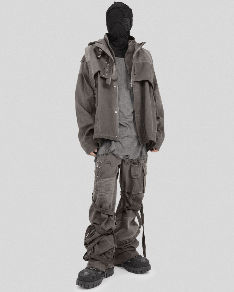Patchwork Cargo Pants with Straps -  streetwear - Patchwork Cargo Pants with Creative Strap Design - View 6