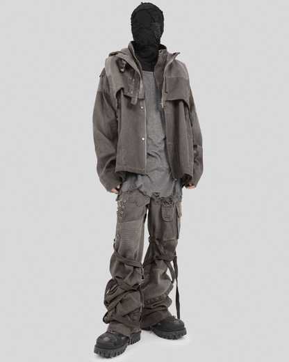 Patchwork Cargo Pants with Straps -  streetwear - Patchwork Cargo Pants with Creative Strap Design - View 6