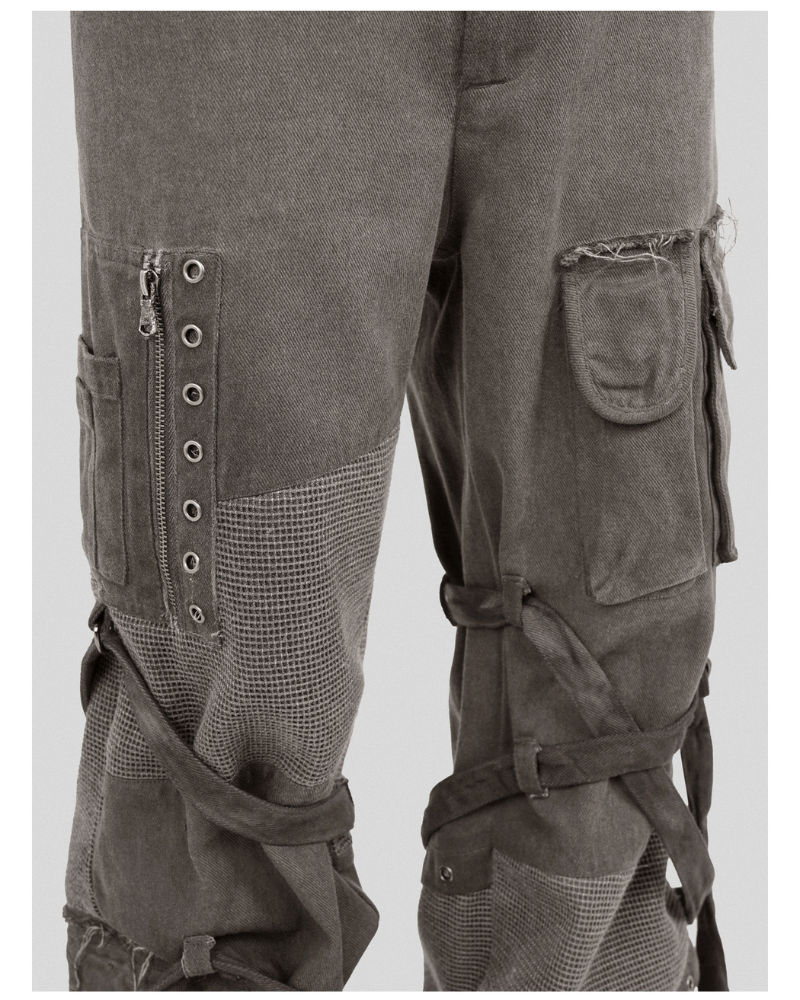 Patchwork Cargo Pants with Straps - unique cargo pants - Patchwork Cargo Pants with Creative Strap Design - View 10
