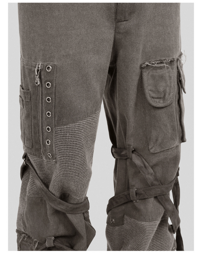 Patchwork Cargo Pants with Straps - unique cargo pants - Patchwork Cargo Pants with Creative Strap Design - View 10