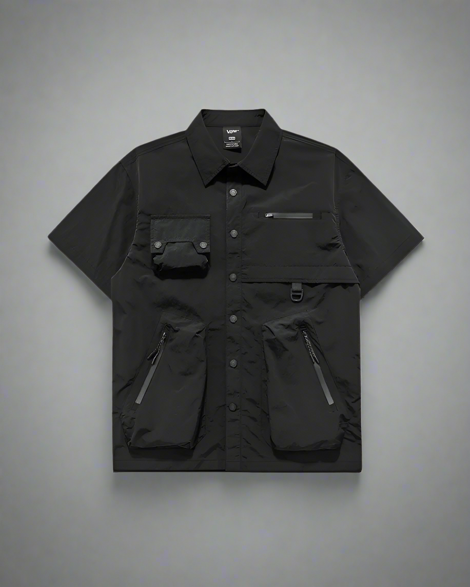 Pocketed Detachable Sleeves Shirt -  black shirt - Versatile Pocketed Shirt with Detachable Sleeves - View 3