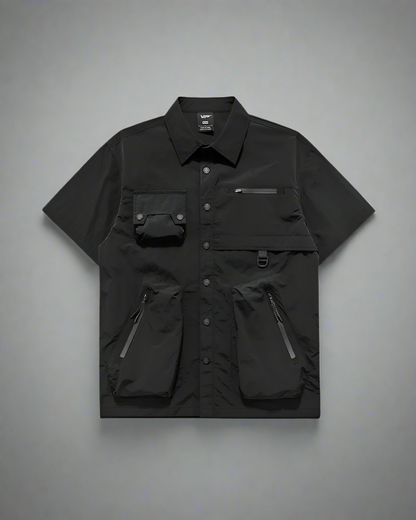 Pocketed Detachable Sleeves Shirt -  black shirt - Versatile Pocketed Shirt with Detachable Sleeves - View 3