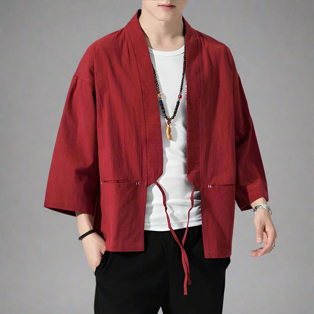 Pocketed Kimono Delight -  fashion outerwear - Pocketed Kimono Delight - Versatile Haori-Style Cardigan - View 4
