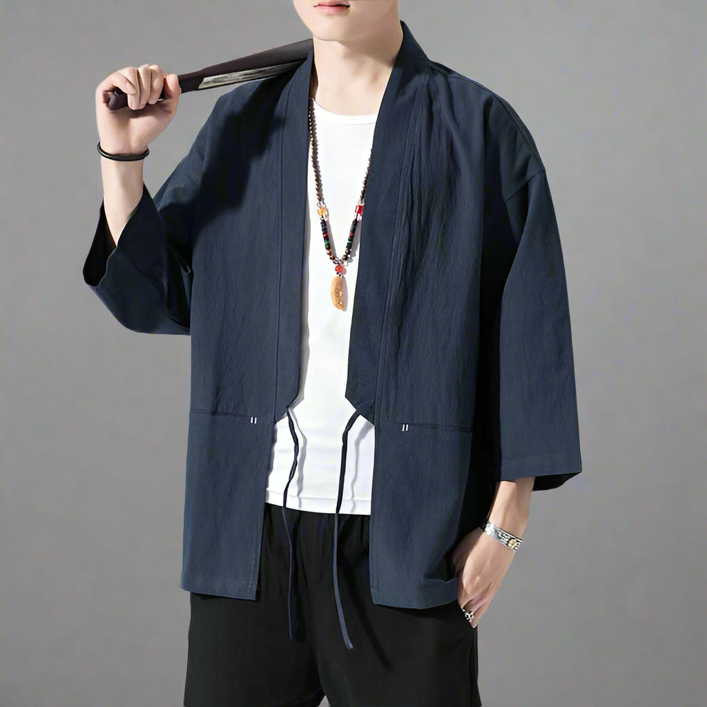 Pocketed Kimono Delight - haori-style cardigan - Pocketed Kimono Delight - Versatile Haori-Style Cardigan - View 2