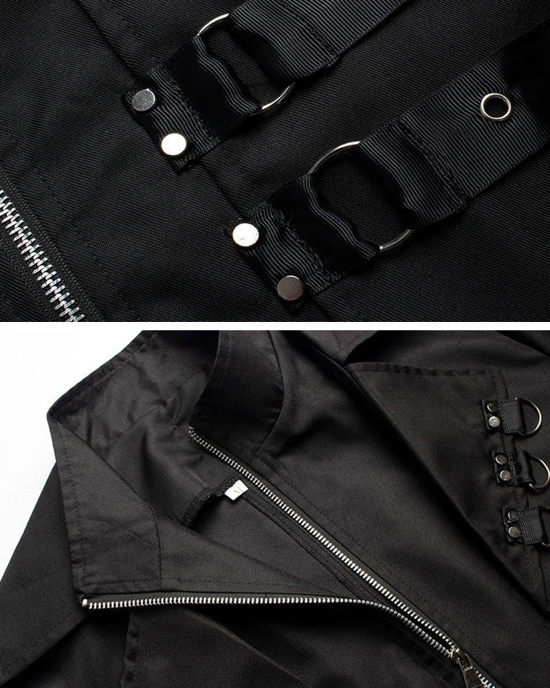 Rebel Ribbons Long Techwear Coat -  black coat - Rebel Ribbons Long Techwear Coat in Classic Black - View 4
