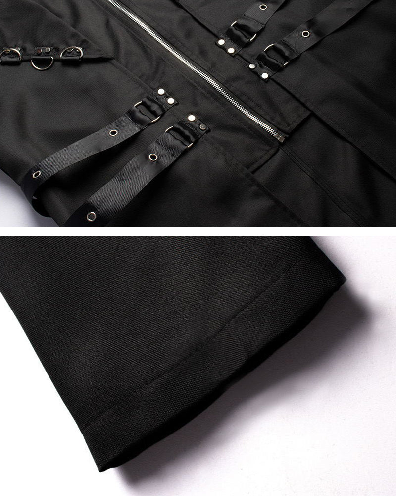 Rebel Ribbons Long Techwear Coat -  breathable polyester jacket - Rebel Ribbons Long Techwear Coat in Classic Black - View 5