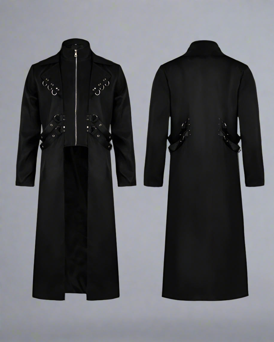 Rebel Ribbons Long Techwear Coat - techwear inspired coat - Rebel Ribbons Long Techwear Coat in Classic Black - View 3