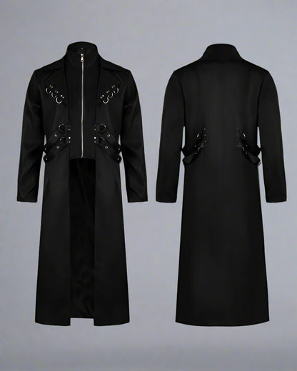 Rebel Ribbons Long Techwear Coat - techwear inspired coat - Rebel Ribbons Long Techwear Coat in Classic Black - View 3