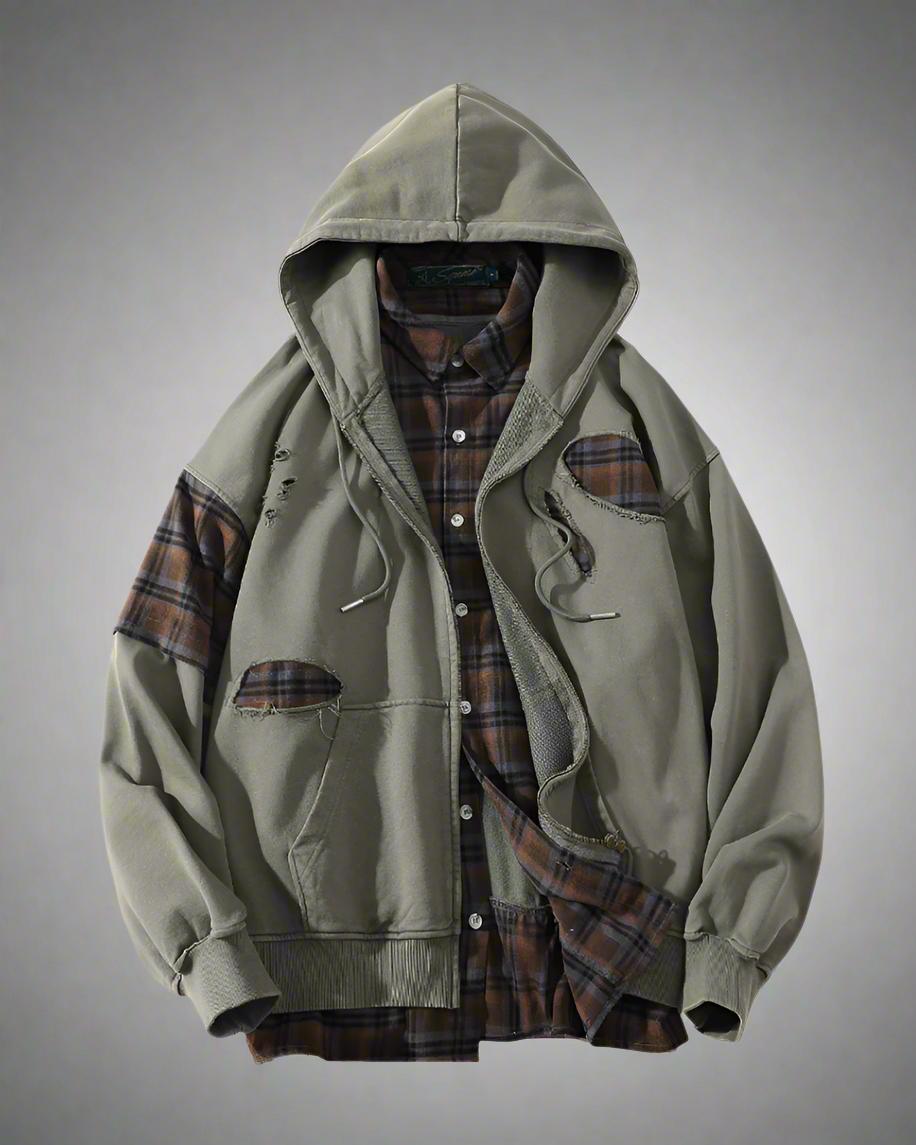 Rebel Ripped Two-Piece Hoodie Shirt -  fashion - Techwear-Inspired Ripped Two-Piece Hoodie Shirt - View 10