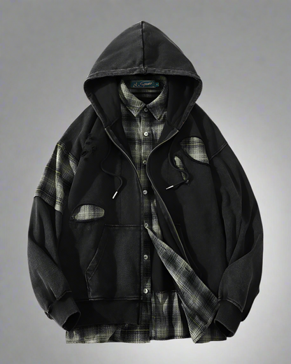 Rebel Ripped Two-Piece Hoodie Shirt -  futuristic aesthetics - Techwear-Inspired Ripped Two-Piece Hoodie Shirt - View 11