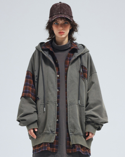 Rebel Ripped Two-Piece Hoodie Shirt - hoodie - Techwear-Inspired Ripped Two-Piece Hoodie Shirt - Main view