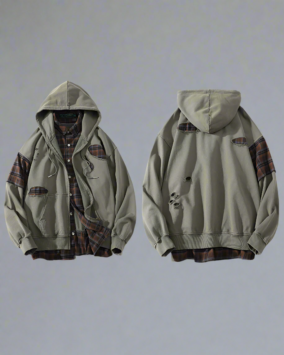 Rebel Ripped Two-Piece Hoodie Shirt -  streetwear - Techwear-Inspired Ripped Two-Piece Hoodie Shirt - View 12