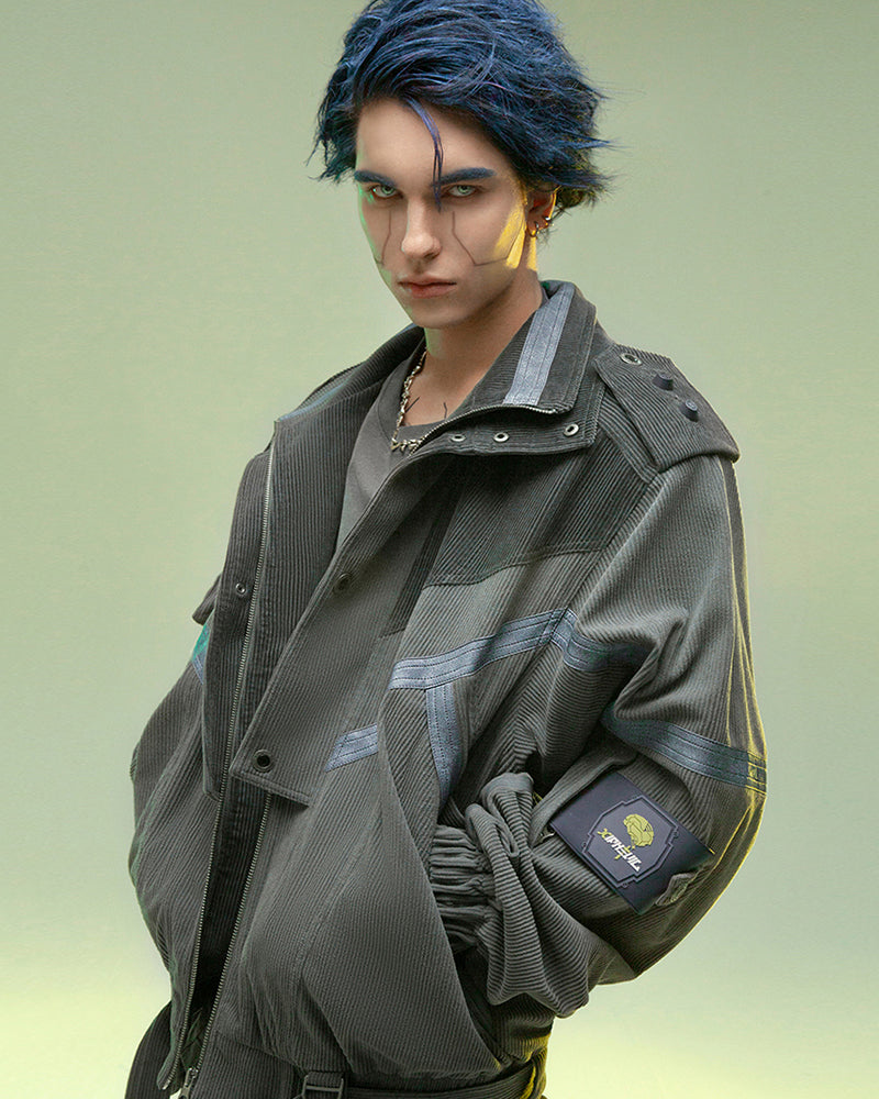 Rebel Style Corduroy Jacket -  comfy durable jacket - Edgy Dark Gray Corduroy Jacket for Urban Wear - View 3