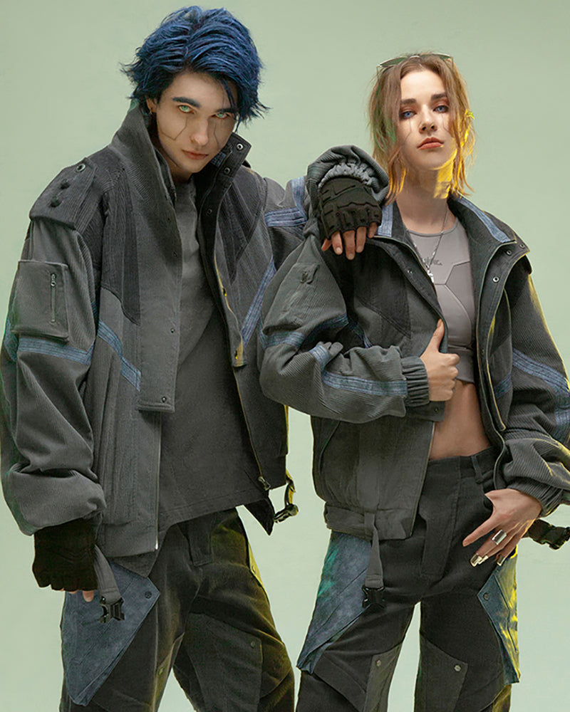 Rebel Style Corduroy Jacket - corduroy jacket - Edgy Dark Gray Corduroy Jacket for Urban Wear - Main view