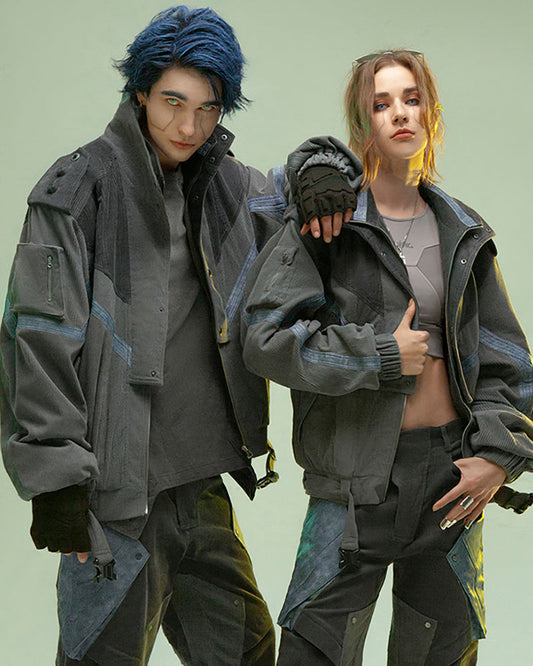 Rebel Style Corduroy Jacket - corduroy jacket - Edgy Dark Gray Corduroy Jacket for Urban Wear - Main view