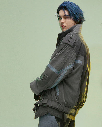 Rebel Style Corduroy Jacket -  dark gray - Edgy Dark Gray Corduroy Jacket for Urban Wear - View 4
