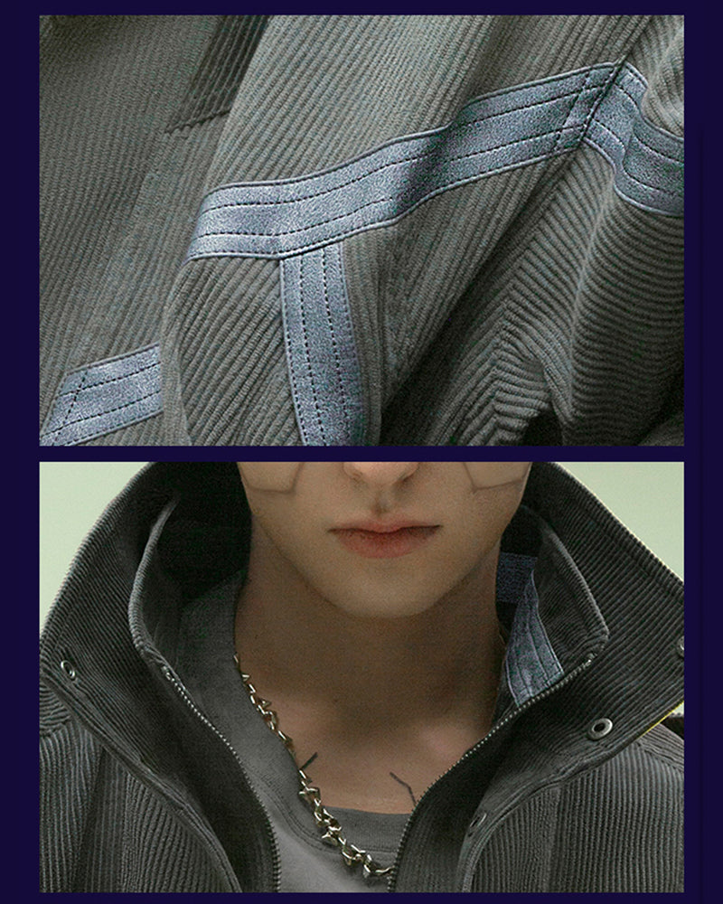 Rebel Style Corduroy Jacket -  edgy aesthetic - Edgy Dark Gray Corduroy Jacket for Urban Wear - View 13