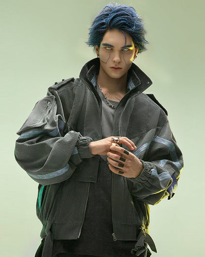 Rebel Style Corduroy Jacket -  edgy aesthetic - Edgy Dark Gray Corduroy Jacket for Urban Wear - View 5