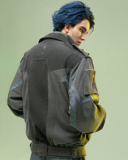 Rebel Style Corduroy Jacket - modern urban fashion - Edgy Dark Gray Corduroy Jacket for Urban Wear - View 2
