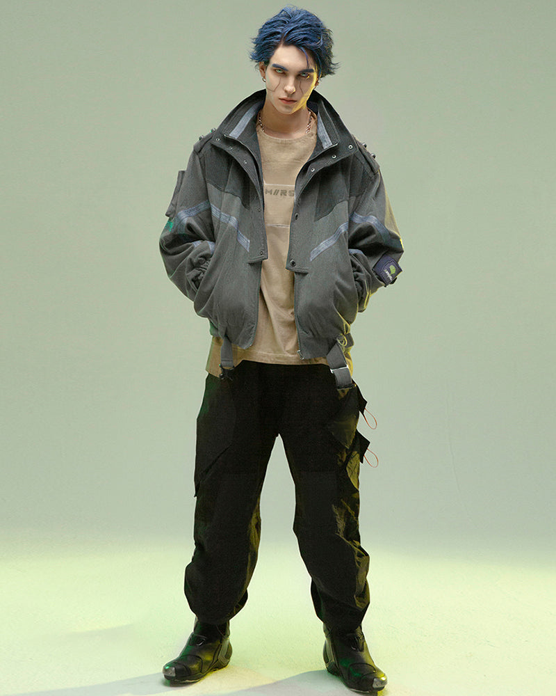 Rebel Style Corduroy Jacket -  polyamide lining - Edgy Dark Gray Corduroy Jacket for Urban Wear - View 6