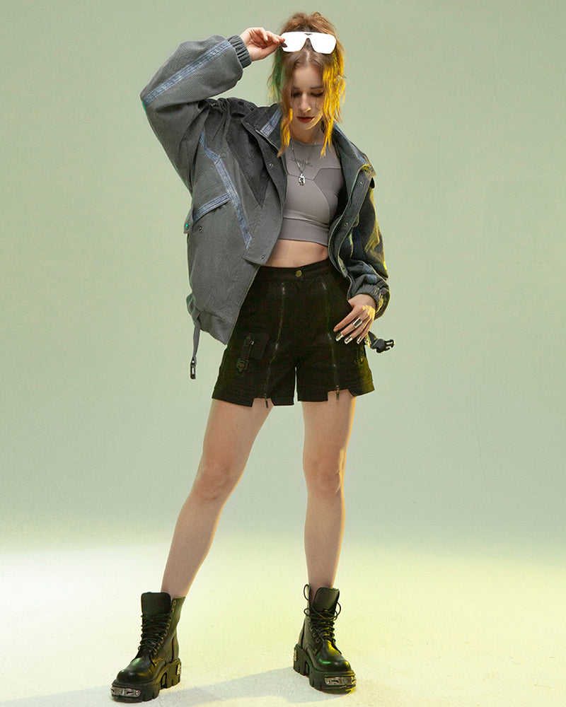 Rebel Style Corduroy Jacket -  techwear - Edgy Dark Gray Corduroy Jacket for Urban Wear - View 7