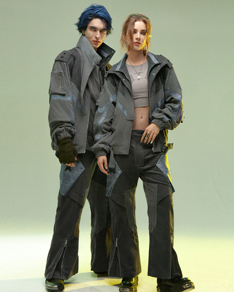 Rebel Style Corduroy Jacket -  urban style - Edgy Dark Gray Corduroy Jacket for Urban Wear - View 8