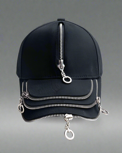 Rebel Style Zipper Cap -  black cap - Urban Rebel Zipper Cap for Street Fashion Enthusiasts - View 4